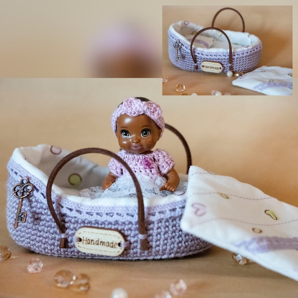 Mini doll basket for baby doll  2/5 - 3 inch / Miniature doll crib  /Mini silicone baby doll bed /Mini doll bassinet / baby doll crib