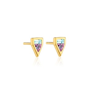 Gold Geometrische Amethyst & Blautopas Baguette Ohrringe - Einzigartiger, handgefertigter Schmuck