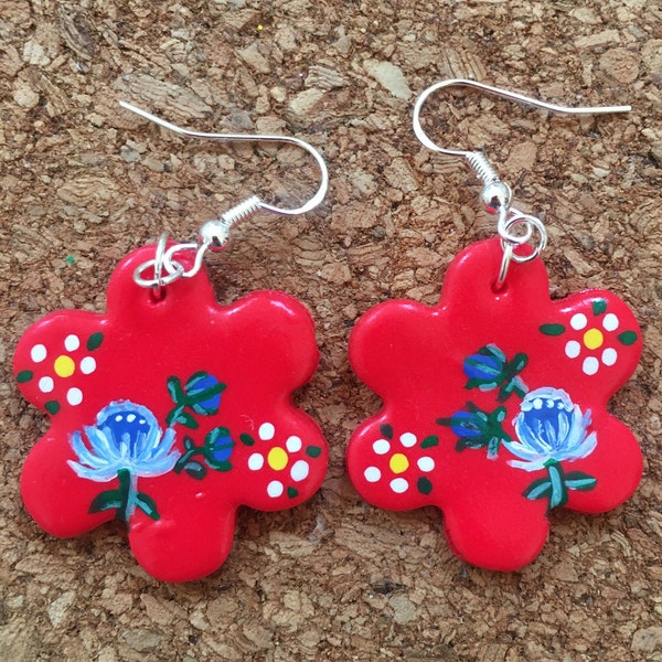 Alpine flower folk art earrings