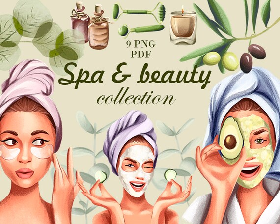 Spa party. Watercolor clipart women's face mask. Beauty | Etsy