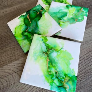 Green and Gold Hand Painted Coasters | Custom Orders Also Available