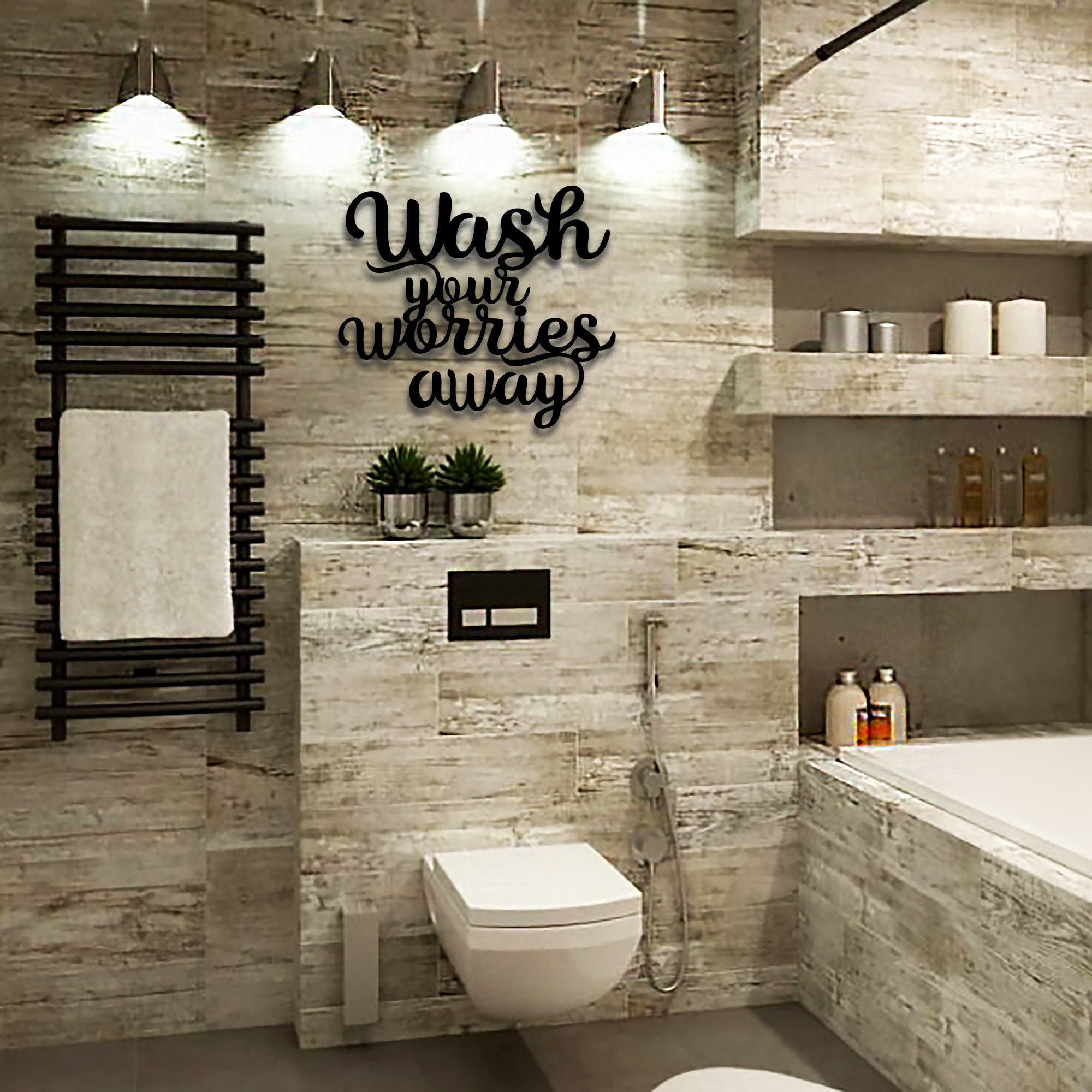 Wash Your Worries Away Badezimmer Wanddeko Metall Wandkunst | Etsy