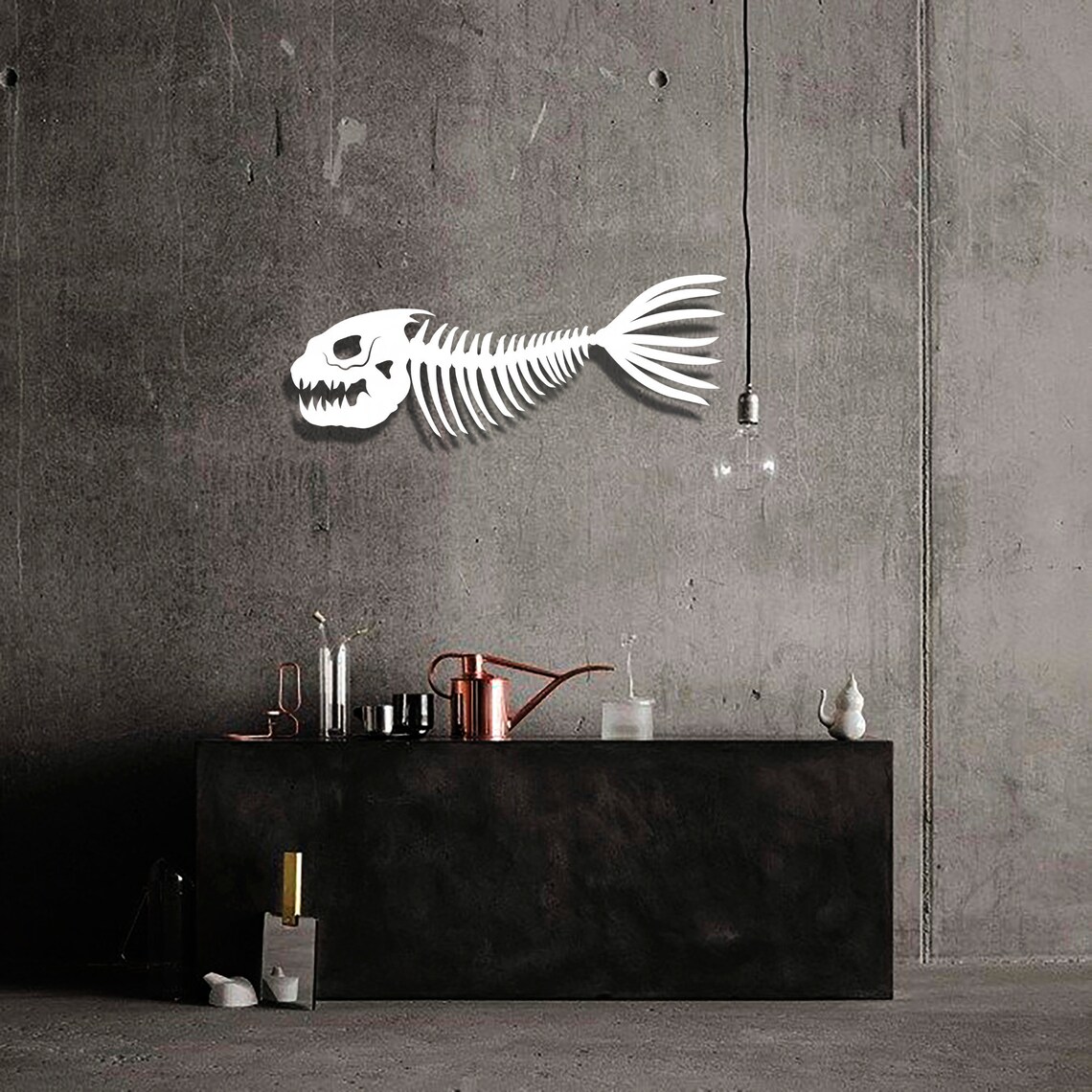 Fishbones Metal Wall Art Coastal Wall Decor Fish Outdoor Etsy