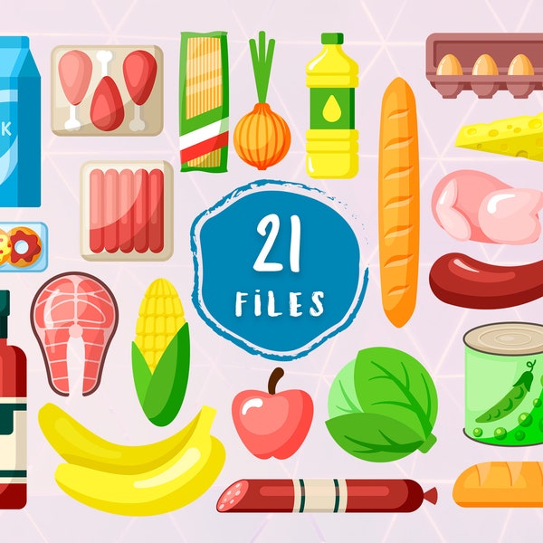Supermarket Food SVG Set, Market Food Digital Files Collection, Supermarket Ailes EPS Bundle