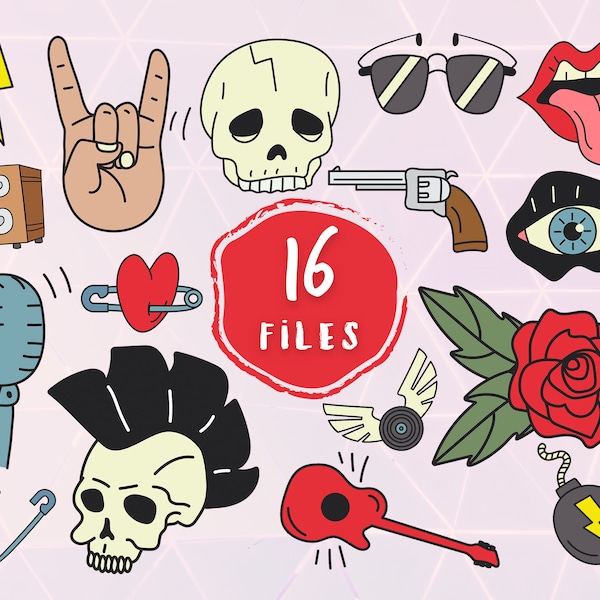 Rock N Roll SVG Illustration Bundle, Rock Music EPS Set, Rock N Roll Digital Files Collection