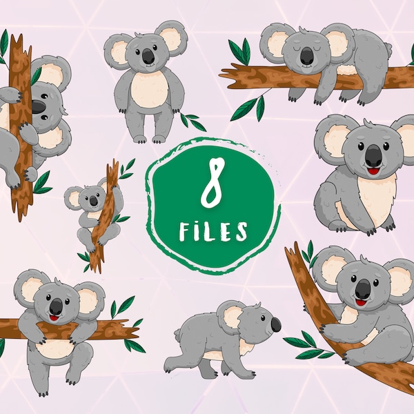 Cute Koala SVG Bundle, Cartoon Koala EPS Set, Cute Animal Koala Digital Files Collection