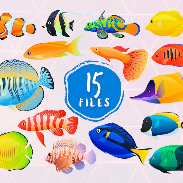 Tropical Fish SVG Set, Exotic Colorfull Fishes EPS Bundle, Exotic Tropical Fish SVG Collection