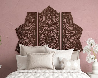 Mandala king headboard, Mandala bed decor, Half moon headboard, Bed wall panel, King headboard wood, Mandala wood wall art