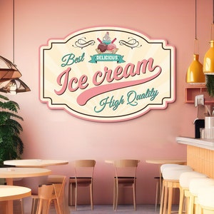 Custom ice cream sign, Ice cream welcome sign, Ice cream shop sign, Ice cream bar decor, Pastel ice cream decor, Retro cafe wood sign