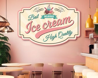 Custom ice cream sign, Ice cream welcome sign, Ice cream shop sign, Ice cream bar decor, Pastel ice cream decor, Retro cafe wood sign