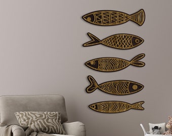 School of fish wall art, Wooden fish wall art, Wooden fish wall decor, Nautical wall decor nursery, Rustic fishing decor, Set of fish