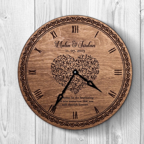Wedding wall clock, Anniversary wall clock, Couple clock, Personalized clock, Anniversary gifts for couples 1 year, Engraved clock