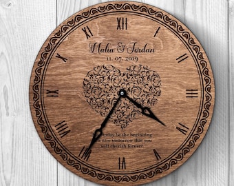 Reloj de pared para bodas, Reloj de pared de aniversario, Reloj de pareja, Reloj personalizado, Regalos de aniversario para parejas 1 año, Reloj grabado