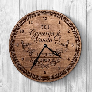 Wedding wall clock, Engraved wall clock,Anniversary wall clock,Wooden wall clock,Custom wall clock,5th anniversary gift,Parents wedding gift