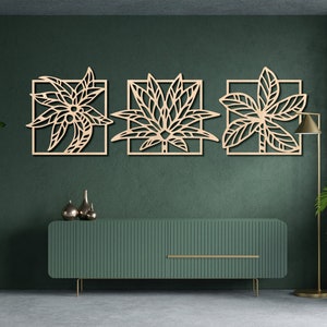 Tropical leaf wood wall art, Palm leaf wood wall panel decor, Botanical Leaves wall art, 3 panel wood wall art, Boho set of 3 wall decor