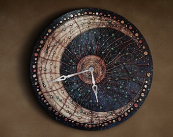 Sun and moon clock, Moon wall clock, Lunar clock, Celestial wall clock, Bronze wall clock, Bohemian clock, Unique clock, Decorative clock