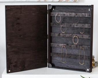 Wooden Jewelry Organizer Box, Earring Pegboard Display, Jewelry Storage Cabinet, Necklace Holder, Jewelry Display Case for Accessories