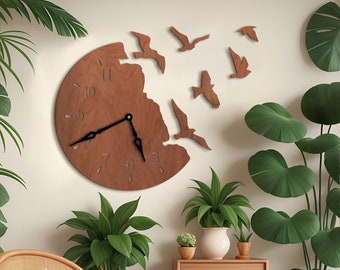 Birds wooden clock, Bird flying clock, Modern wall clock, Nature wall clock, Oversized wall clock, Decorative clock, Large wall clock