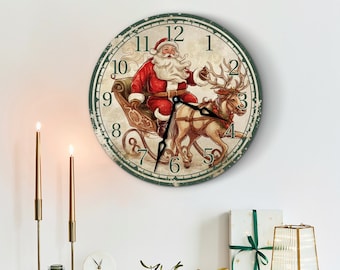 Santa Christmas Clock, Santa Claus Wall Clock, Christmas Wall Decor, Santa Holiday Clock, Christmas Home Decor, Festive Wall Clock