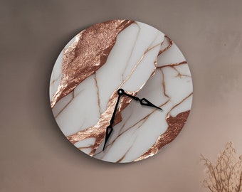 White marble wall clock, Rose gold wall clock, Elegant wall clock, Luxury wall clock, Large wall clock unique, Stylish wall clock