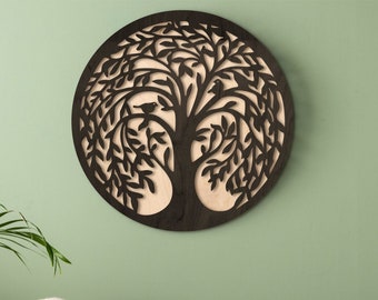 Tree of life wooden wall art, Round wood wall art,Tree of life wood wall decor,Celtic tree of life wall hanging,Tree of life with birds sign