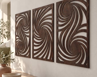 Spiral Vortex Triptych Wall Art, Abstract Spiral Wall Decor, Wooden Triptych Wall Art, Geometric Wall Panels, Modern Wood Wall Decor