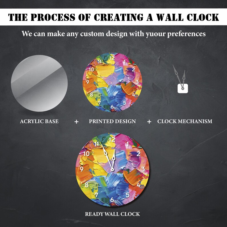Clock Color Rainbow Acrylic Wall Clock, Oil Painted Wall Clock, Colorful Wall Clock ...