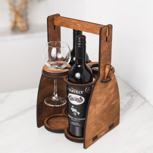 Wine caddy wood, Wine glass caddy, Wine bottle caddy, Wine glass carrier, Wine tote, Beer caddie, Wine and beer caddy, Wine lover gift