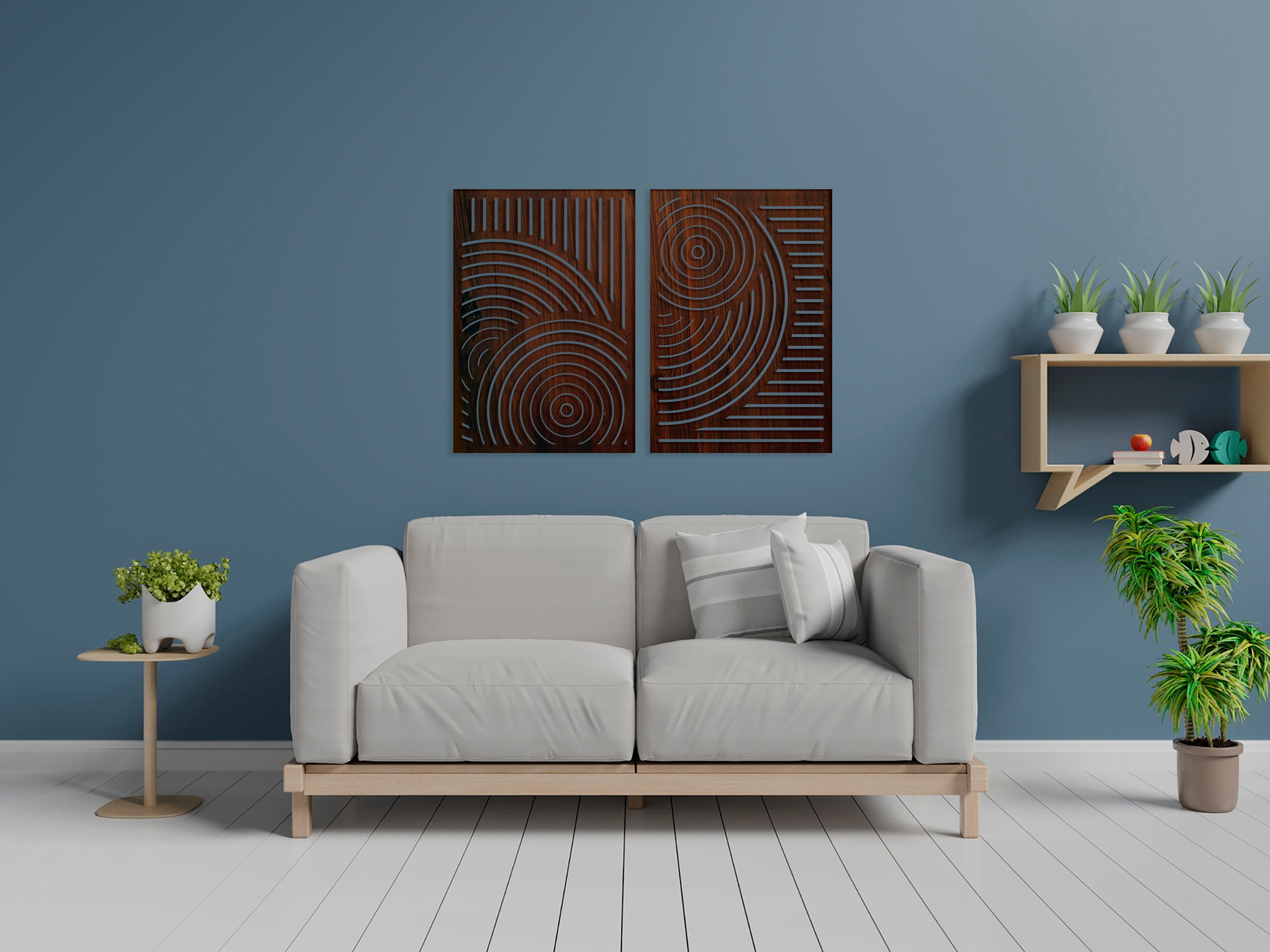 Geometric Wood Wall Art Panel Geometric Wood Wall Set of 2 Etsy