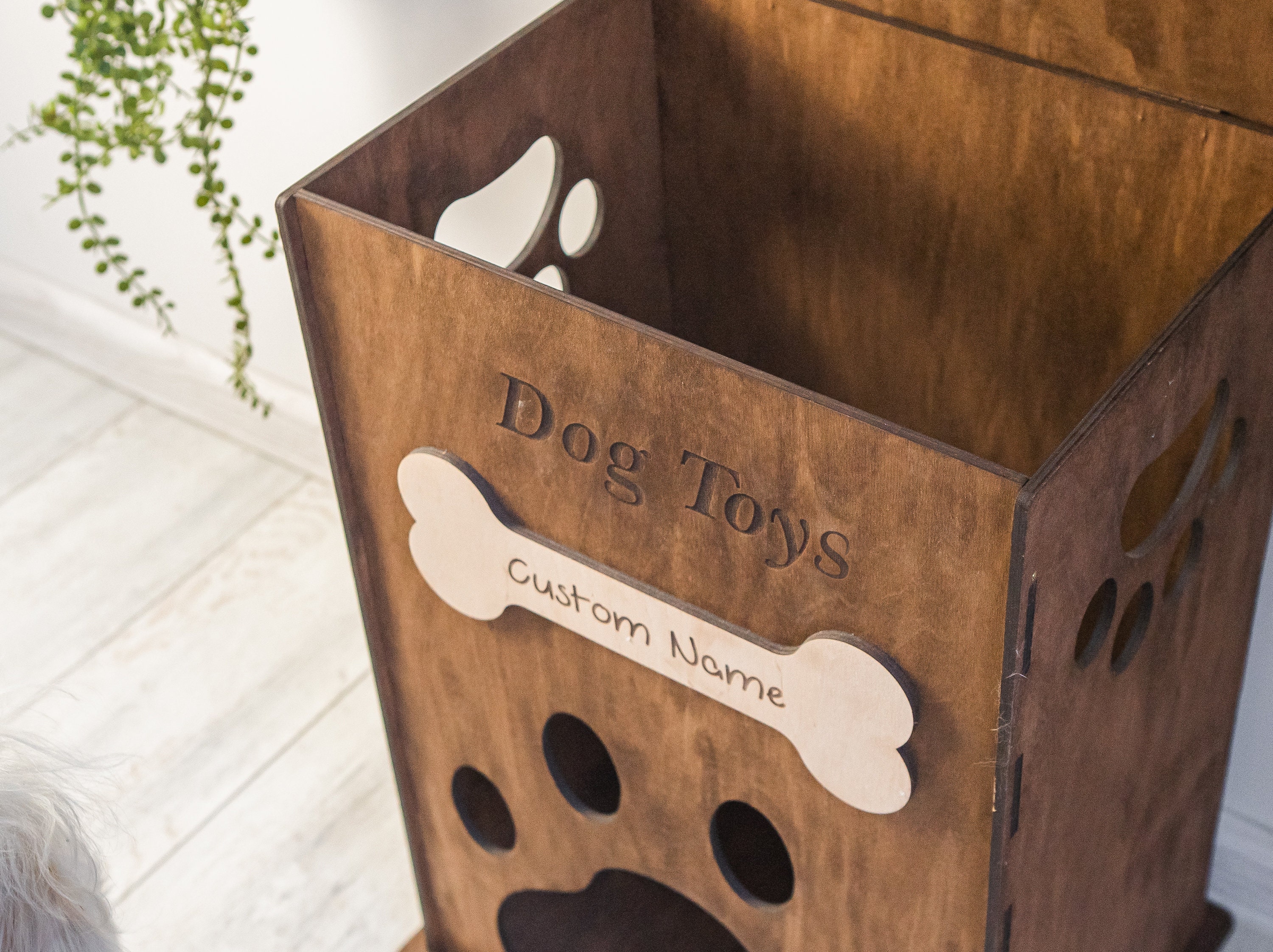 Wooden Dog Toy Box Personalized Storage Bin Farmhouse Style Pet