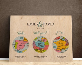 Hello will you i do wood, Wedding map art, Personalized map art, 5 year anniversary gift, Wood anniversary gifts for wife, Love story map
