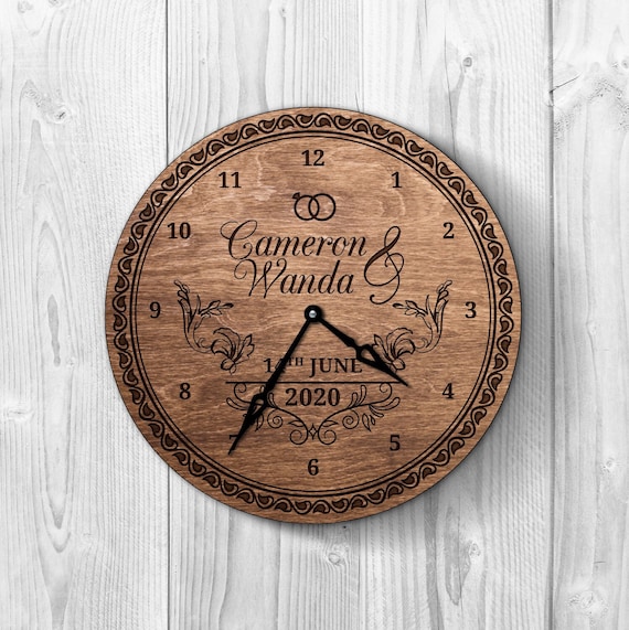 Wedding wall clock, Engraved wall clock,Anniversary wall clock,Wooden wall clock,Custom wall clock,5th anniversary gift,Parents wedding gift