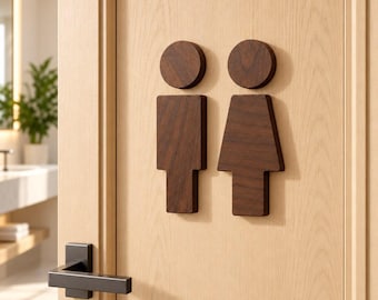 Restroom Signs, Bathroom Door Sign, Toilet Door Sign, Restroom Wall Decor, Modern Bathroom Sign, Washroom Sign, Wooden Restroom Sign