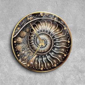 Ammonite clock, Spiral wall clock, Sea shell clock, Sea clock, Ocean wall clock,Marine wall clock, Wall clock nature, Ammonite wall art