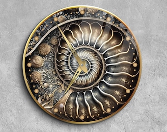 Ammonite clock, Spiral wall clock, Sea shell clock, Sea clock, Ocean wall clock,Marine wall clock, Wall clock nature, Ammonite wall art