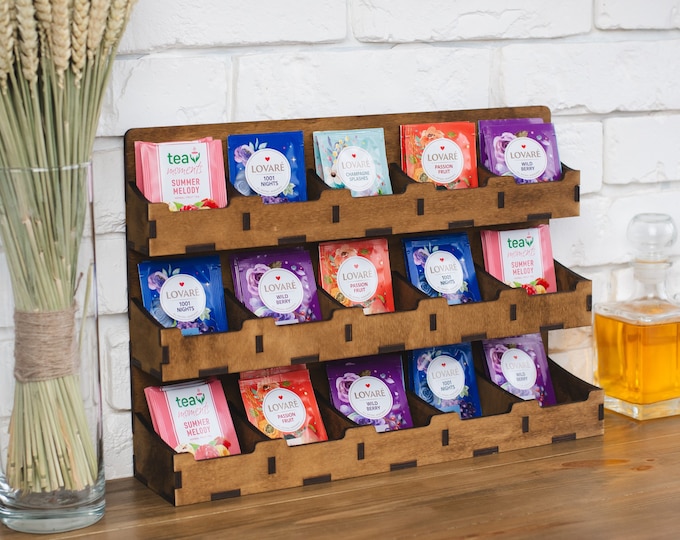 Tea bag storage box, Tea bag organizer wooden, Tea bag holder for wall, Tea bag display stand,Tea rack vertical,Tea bag shelf,Tea lover gift