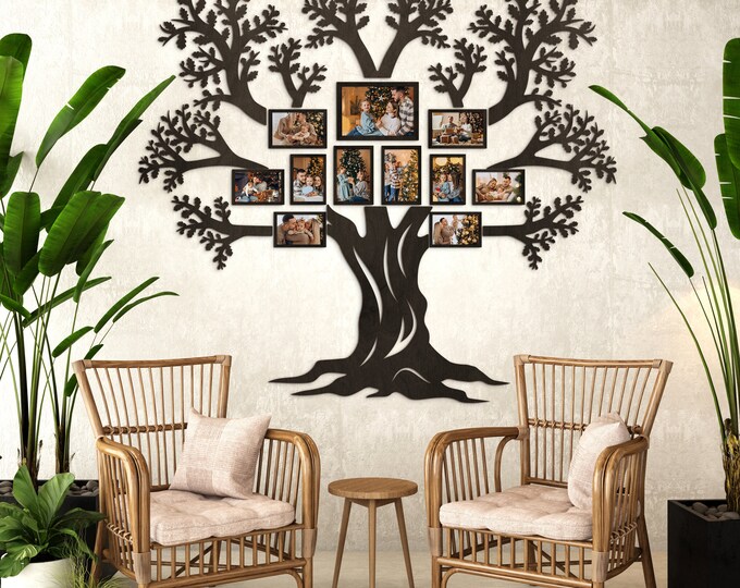 Photo Tree Frame Big Wooden Family Tree With Frames, Large Family Tree Wall Art, Wood ...