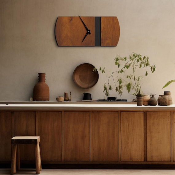 Modern wood wall clock, Oblong wall clock, Rectangular wall clock, Oversized wall clock, Unusual wall clock, Unique wall clock, Large clock