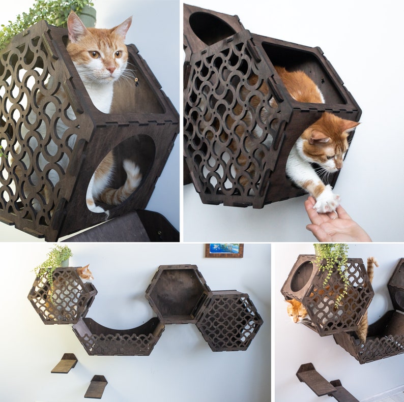 Hexagon Cat Shelveshexagon Catwalkcat Climbing Wallcat Etsy