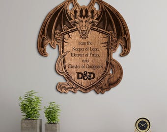 Dungeons And Dragons Wall Art, Personalized DND Sign, Wooden Fantasy Wall Plaque, Dungeon Master Gift, Game Room Wall Decor,Dragon Wall Sign