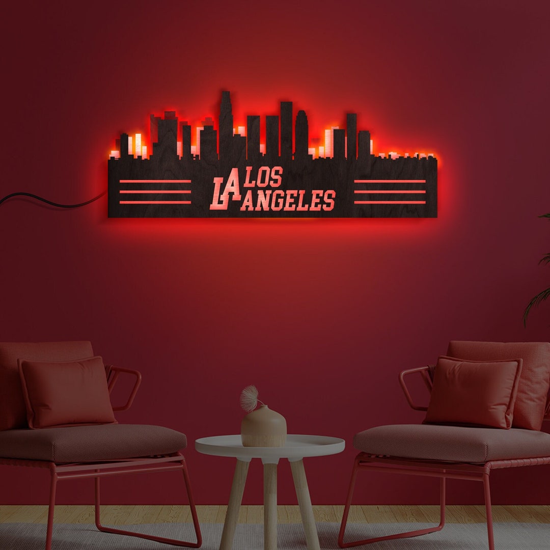 Los Angeles Neon Sign Los Angeles Skyline Los Angeles Wall Etsy