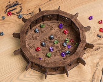Wooden dice rolling tray, DnD dice box, Large dice tray for tabletop games, Dice organizer, Dice holder for Dungeons and Dragons sessions
