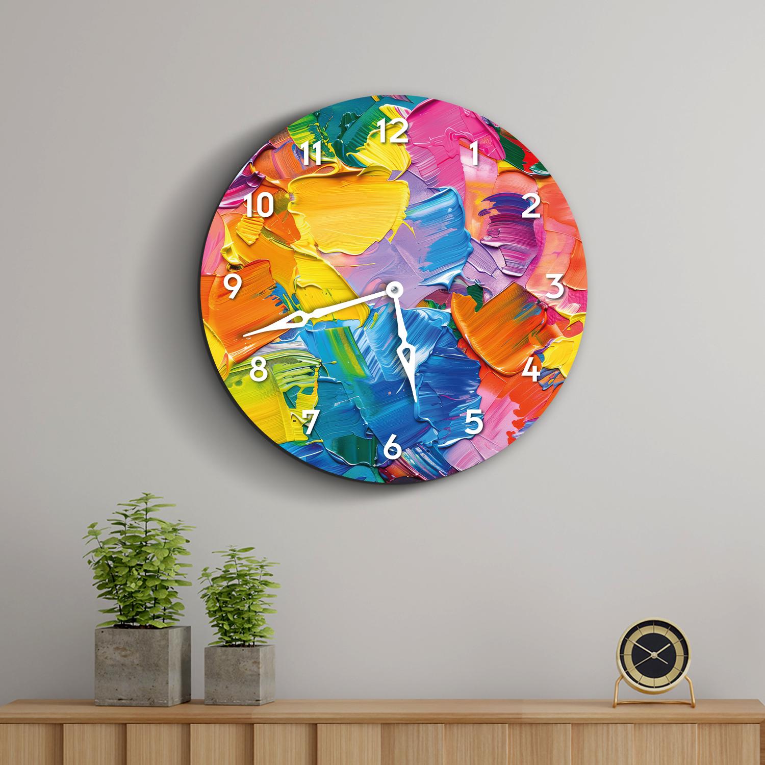Rainbow Acrylic Wall Clock, Oil Painted Wall Clock, Colorful Wall Clock ...