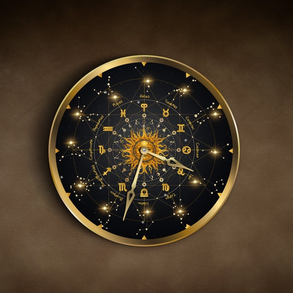 Constellation clock, Zodiac wall clock, Lunar clock, Celestial wall clock, Astrology clock, Bronze wall clock, Bohemian clock, Unique clock