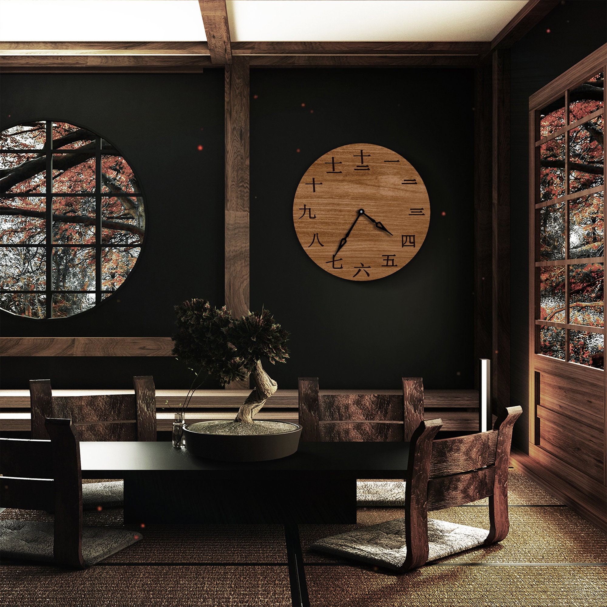 Japanese Wall Clock Kanji Wall Clock Kanji Wall Decor Asian Etsy