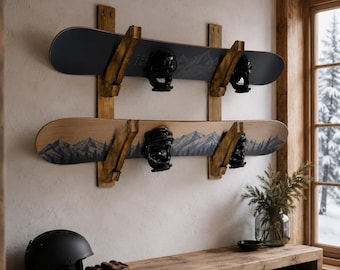 Snowboard wall rack, Snowboard wall mount, Snowboard holder, Snowboard Wall Brackets Shelf, Wooden Snowboard Display Rack
