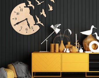 Bird Wall Clock, Wood Wall Clock, Modern Wall Clock, Rustic Wall Clock, Large Wooden Wall Clock, Unique Wall Clock, Quiet Wall Clock