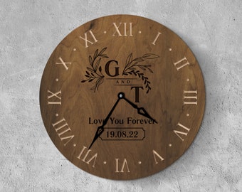 Personalized wooden clock, Wedding clock, Anniversary clock gift, Family wall clock, Engraved wall clock, Newly wed gifts  for couple