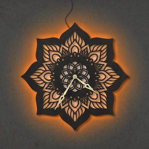 Lotus wall clock with led, Mandala wall  clock, Yoga Clock, Flower wall clock, Lighted wall clock, Led wall clock large, Unique wall clock
