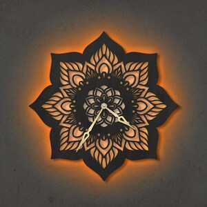 Lotus-Wanduhr mit LED, Mandala-Wanduhr, Yoga-Uhr, Blumen-Wanduhr, beleuchtete Wanduhr, LED-Wanduhr groß, einzigartige Wanduhr